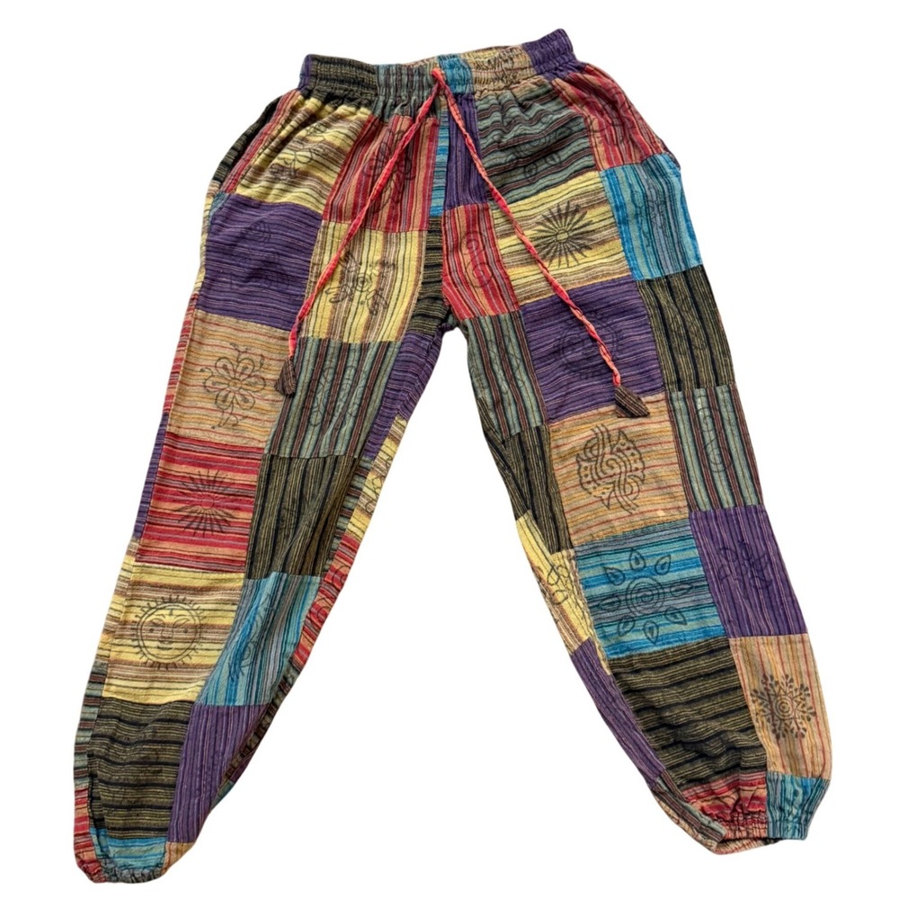 My Choice Patchwork Harem Pants Multicolor Boho Cotton Joggers One Size